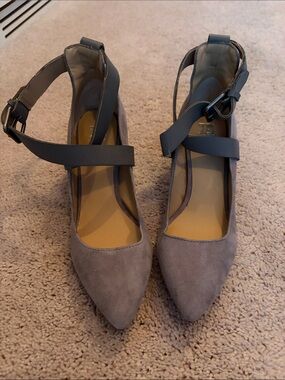 Joe's Jeans Gray Suede Pointed-Toe Ankle Strap Heels